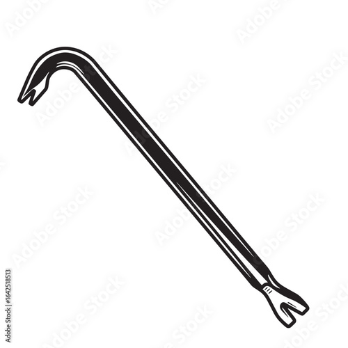 Black and white vintage style crowbar tool isolated on a simple white background