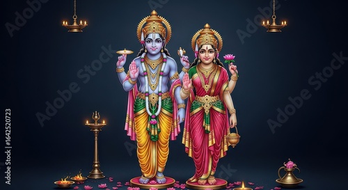 Divine Couple: Vishnu and Lakshmi, Hindu Deities