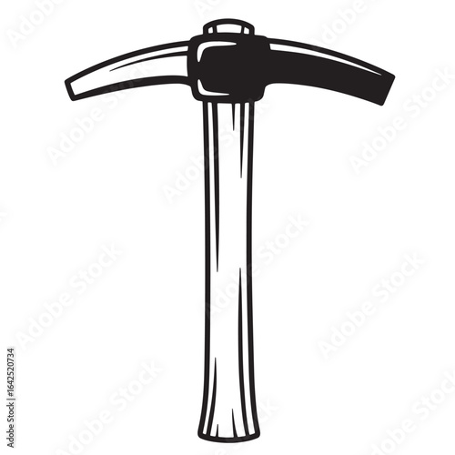 Detailed black and white pickaxe vector illustration representing mining and construction tool.