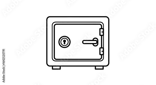 A simple line drawing of a closed safe with a keyhole and handle, isolated on a white background.