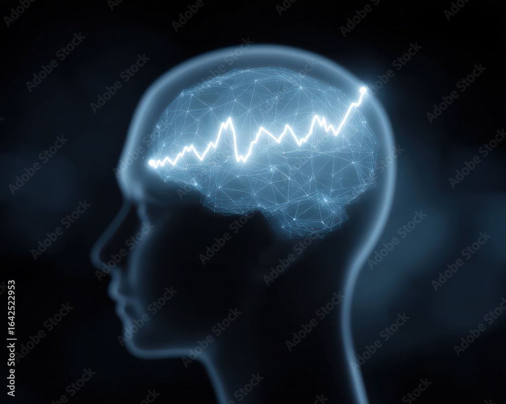 Obraz premium Visualization of economic levers pulled by neural command, AI manipulation of economy