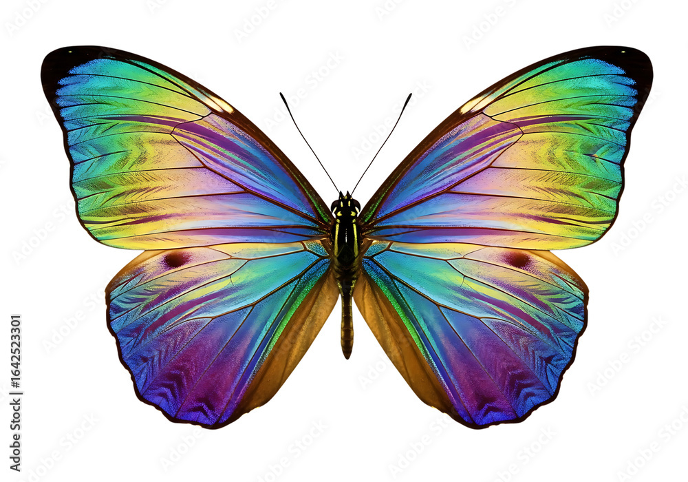 Fototapeta premium Vibrant rainbow butterfly wings isolated on transparent background