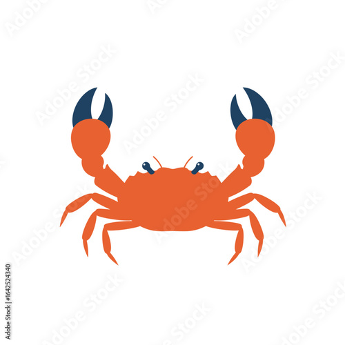 A vibrant orange crab illustration with prominent blue claws and eyes, depicted against a clean white background.