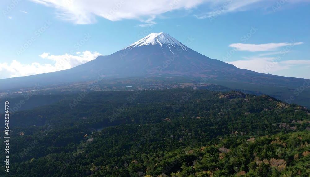 Fototapeta premium Snow capped mountain overlooking forest
