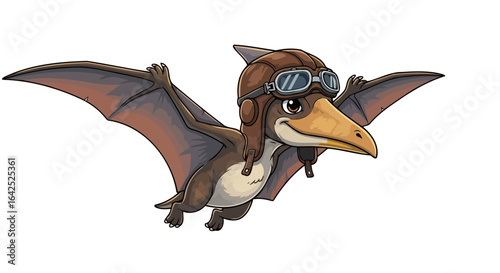 adorable pterodactyl pilot soaring cartoon illustration for kids