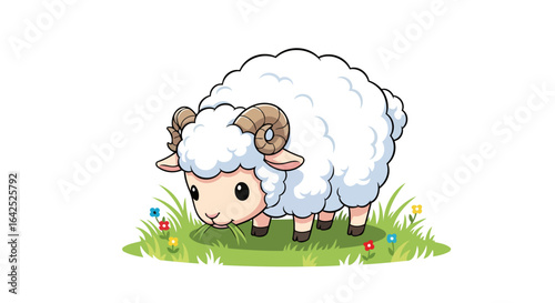 adorable ram lamb grazing in spring meadow perfect for childrens books