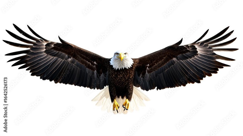 Fototapeta premium Majestic Bald Eagle Spreading Wings on Transparent Background PNG