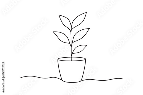 Potted Plant continuous one line drawing minimalism design