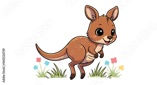adorable baby kangaroo hopping through wildflowers perfect for kids books