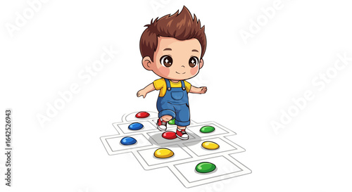 adorable boy plays colorful hop scotch game perfect for kids apps