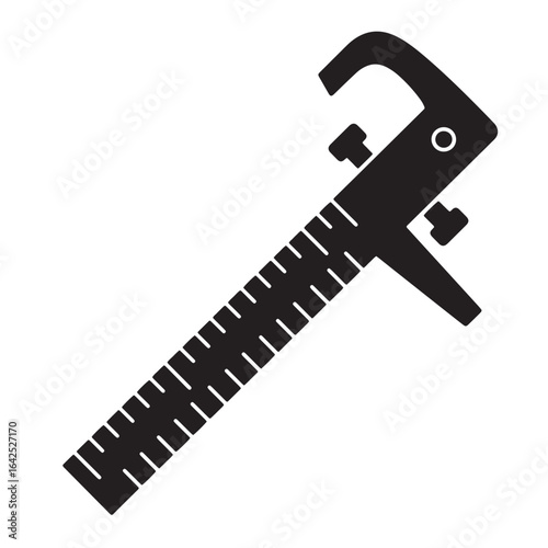 Black and white illustration of a caliper measuring tool isolated on white
