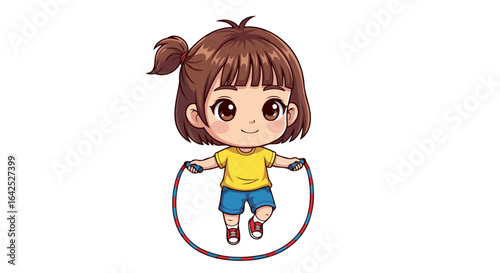 adorable girl jumping rope fun active and playful cartoon illustration