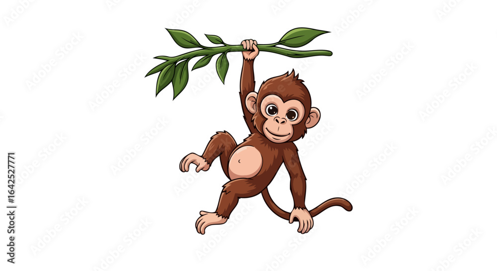 Fototapeta premium adorable monkey hanging from branch perfect for kids books and jungle themes