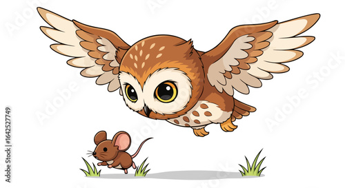adorable owl and mouse cartoon illustration for childrens books