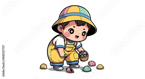 adorable toddler collecting seashells perfect for summer fun designs