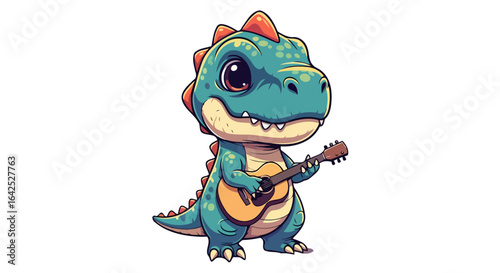adorable dinosaur playing guitar cute music illustration for kids