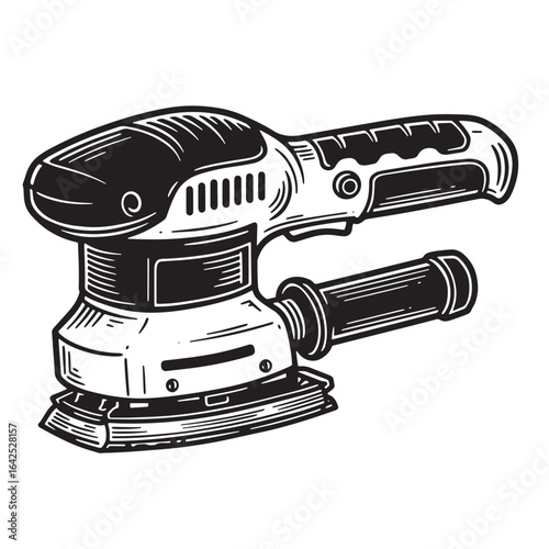 Black and white illustration of an orbital sander for woodworking or diy projects