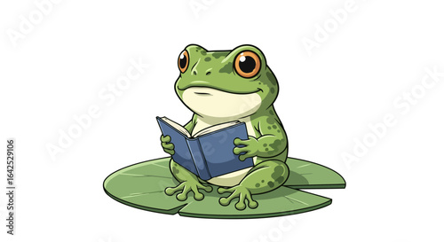 charming frog reading a book on a lily pad perfect for childrens books