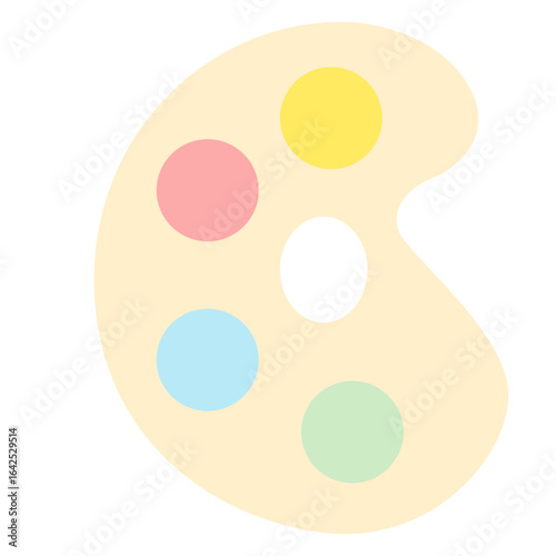 Flat illustration of a cream paint palette with colorful paint spots for mixing colors in art.
