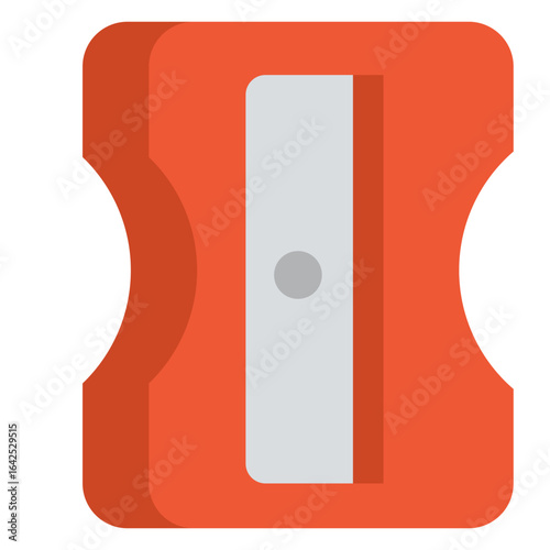 Flat illustration of a red pencil sharpener with a silver blade in the middle.
