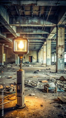 Abandoned construction site with halogen lamp