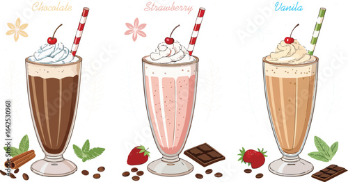 Set of Milkshake vector design in white background, Milkshake icon design, Milkshake vector design