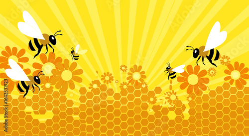 Beautiful scene of busy bees collecting nectar from colorful flowers on a sunny day filled with joy and vibrant nature