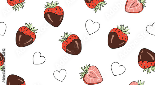 Seamless pattern of chocolate covered strawberries and hearts ideal for romantic occasions and sweet treats decorations