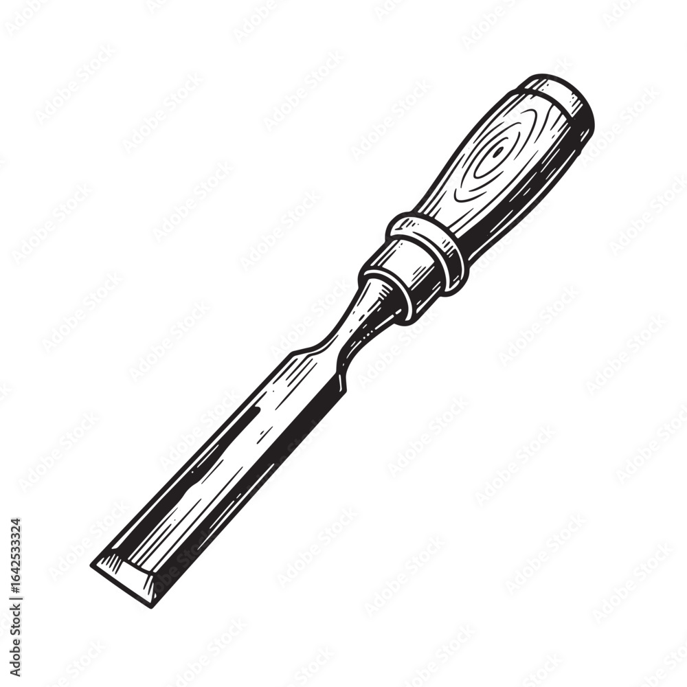 Obraz premium Hand drawn illustration of a woodworking chisel tool isolated on white background