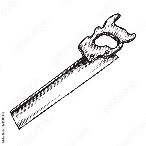 Hand drawn vintage illustration of a carpentry saw isolated on a white background