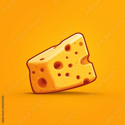 Minimalistic cartoon-style cheese icon vector illustration, flat design with clean lines, solid yellow background, no shadows or gradients, perfect for stickers or digital graphics.