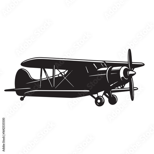 Vintage airplane silhouette a black and white illustration of a biplane flying