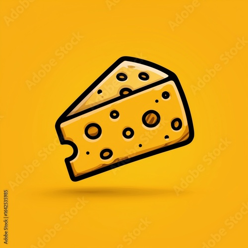 Minimalistic cartoon-style cheese icon vector illustration, flat design with clean lines, solid yellow background, no shadows or gradients, perfect for stickers or digital graphics.