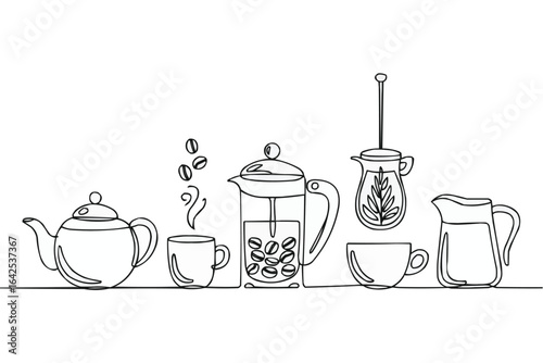 Continuous Line Drawing of Coffee Making Utensils beverage