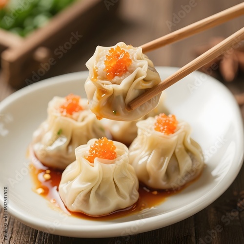 4k high quality Ai generative HD photo realistic store business menu sell selling restaurant food fresh chicken dumplings gyoza dimsum mentai spicy loaded tobikko fish egg chopstick soy