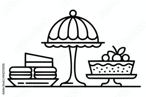 Dessert Display with Cake and Macarons pastry sweet