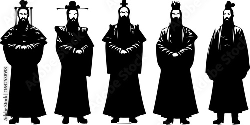 Vector sketch illustration silhouette design image of traditional Chinese royal official philosopher character wearing traditional ethnic classic uniform