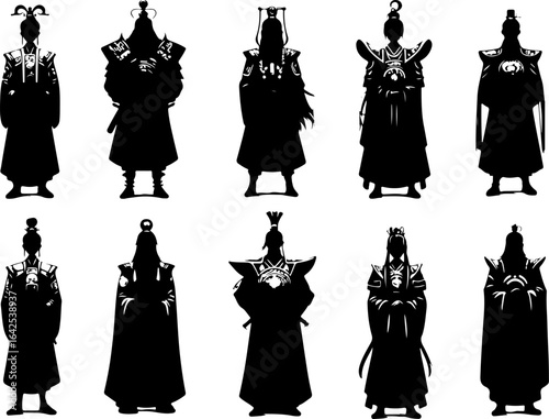 Vector sketch illustration silhouette design image of traditional Chinese royal official philosopher character wearing traditional ethnic classic uniform