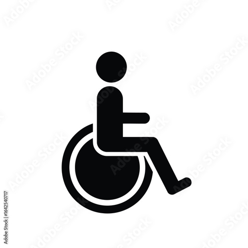 Black Silhouette Icon of Person in Wheelchair on White Background disability Vector illustration of