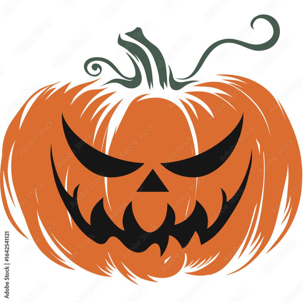 Fototapeta premium Spooky jack-o'-lantern pumpkin face illustration with evil grin, perfect for Halloween decorations, invitations, and seasonal designs.