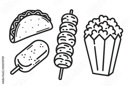 Hand Drawn Fast Food Icons taco corn dog