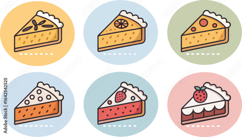 Naklejka premium Set of Pie illustration vector design, Pie logo and icon design, Pie illustration vector design