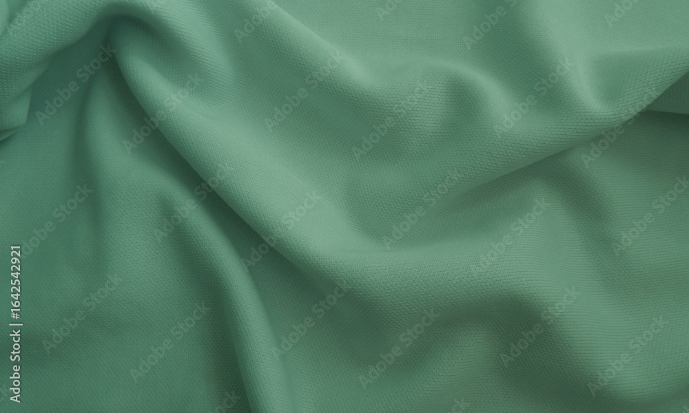 Fototapeta premium Wrinkled fabric texture. Green wavy cloth background
