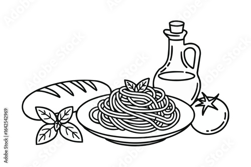 Line Art Italian Pasta Meal Ingredients spaghetti food
