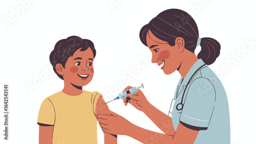 Nurse giving injection to smiling boy healthcare medical