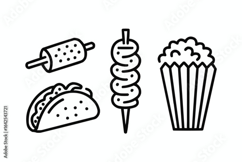 Outline Icons of Fast Food Favorites taco corn dog
