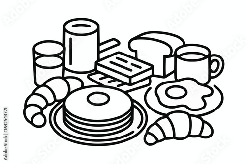 Outline illustration of breakfast food items drawing