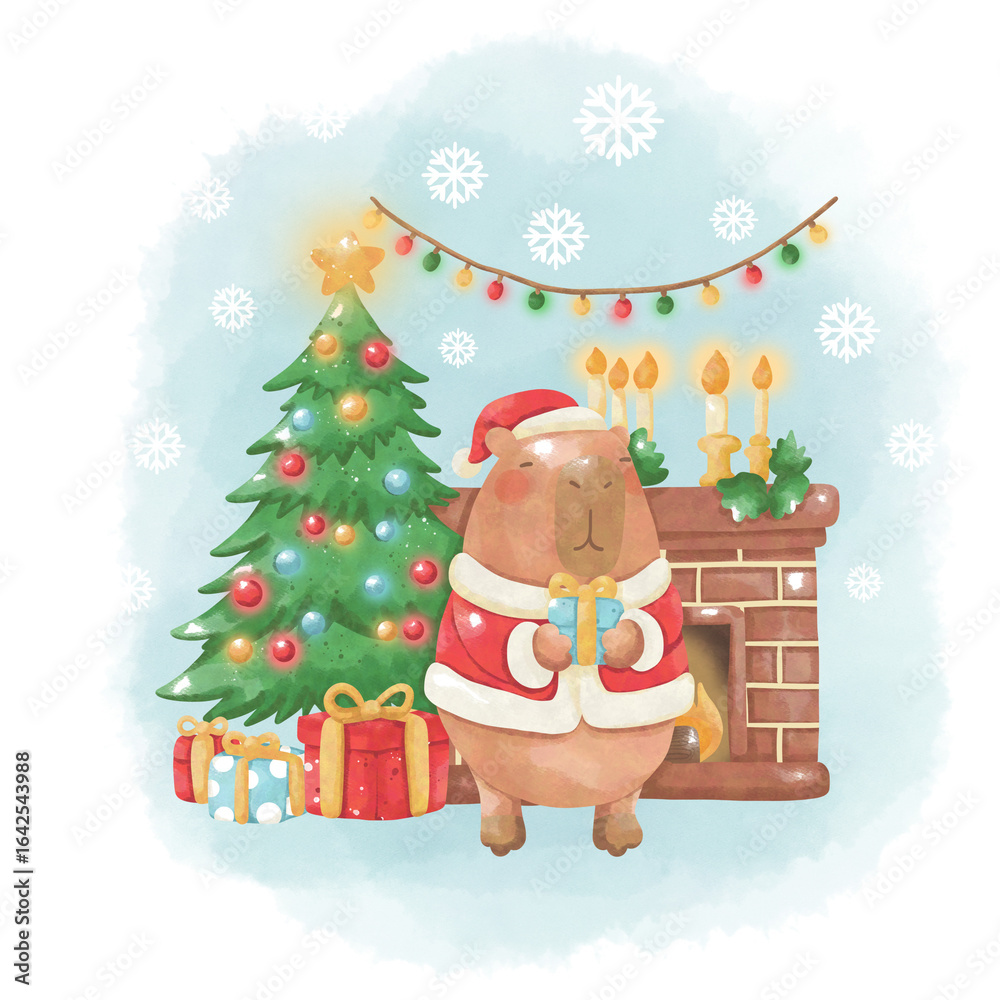 Fototapeta premium santa claus and christmas tree