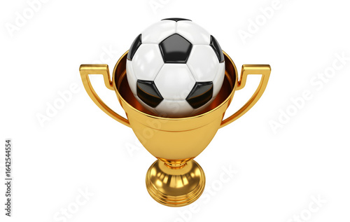 Soccer or football trophy. A golden cup standing alone on a white background. 3D