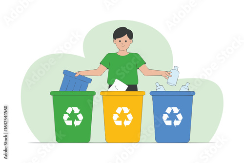Person sorting waste into recycling bins garbage trash